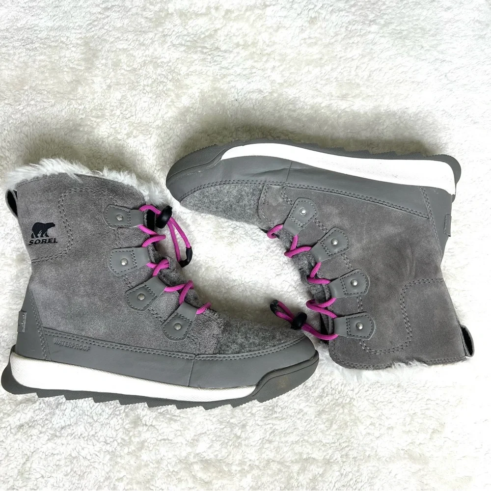 Sorel snow boot waterproof grey pink size 5